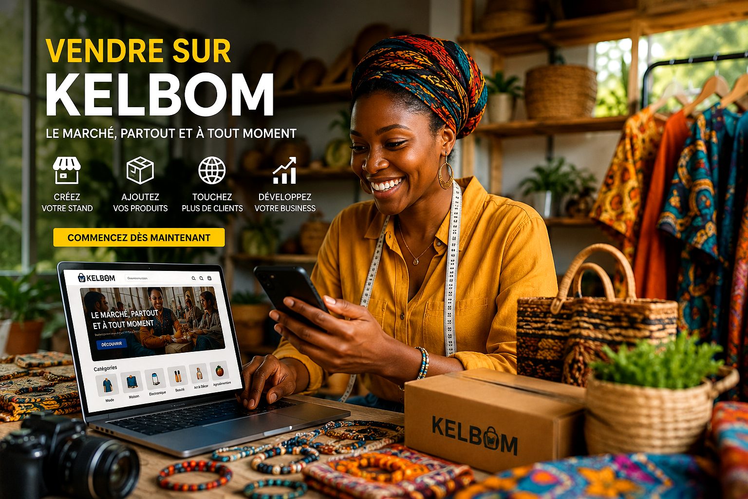 Vendors selling on a vibrant global Kelbom market day
