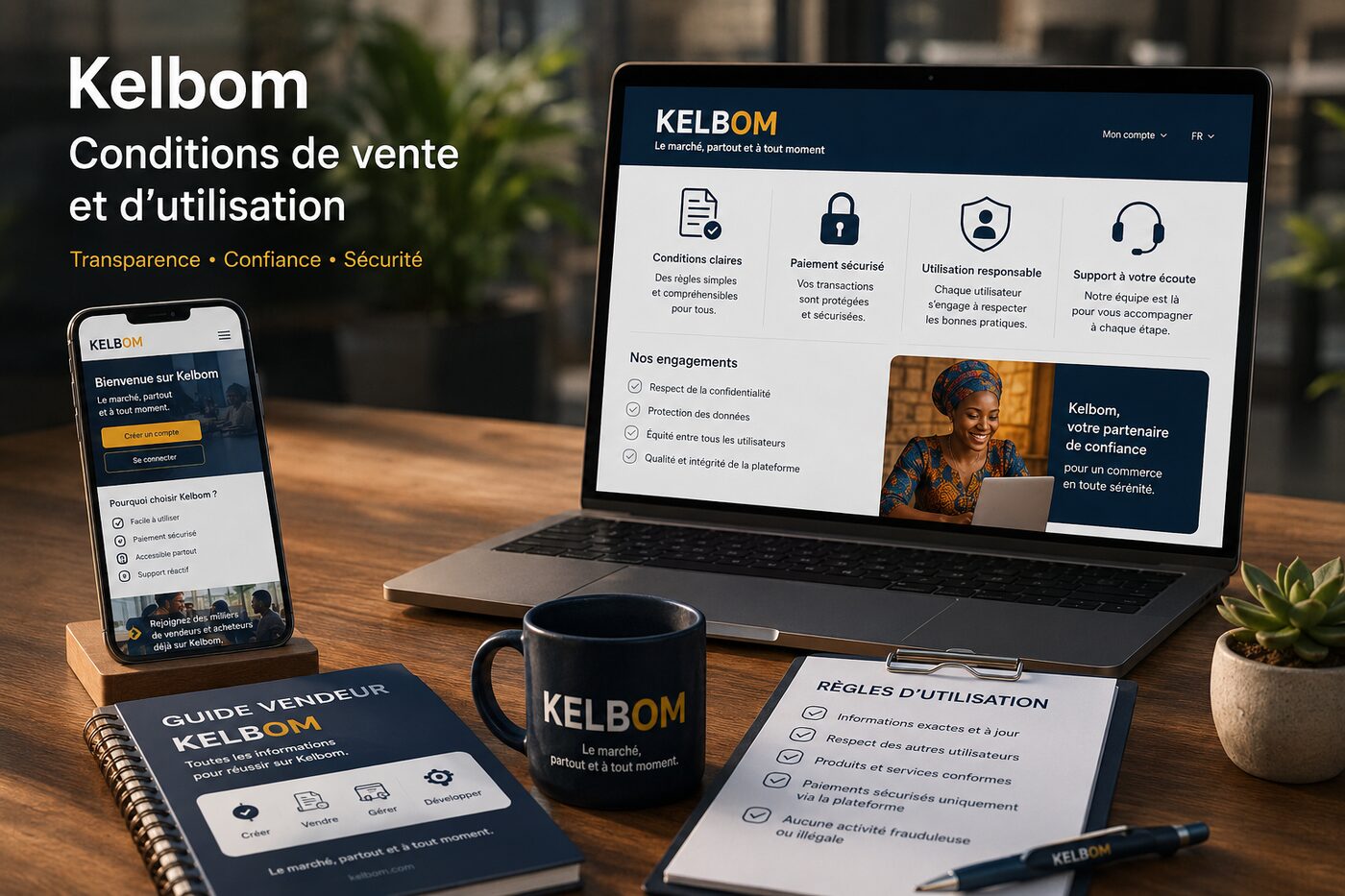 A handshake over a Conditions de vente contract at a port at sunset — Kelbom terms of sale