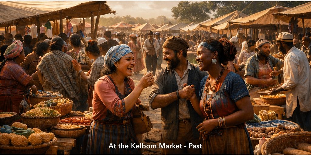 At the Kelbom market — joyful reunions among sellers and buyers